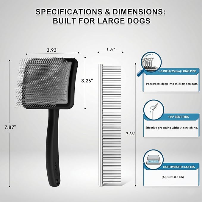 Large Slicker Brush for Dogs, 4-in-1 Beech Wood Long Pin Dog Brush Grooming Kit for Pets, Professional Deshedding Brush Set for Doodles,Goldendoodles & Thick Coats, Black