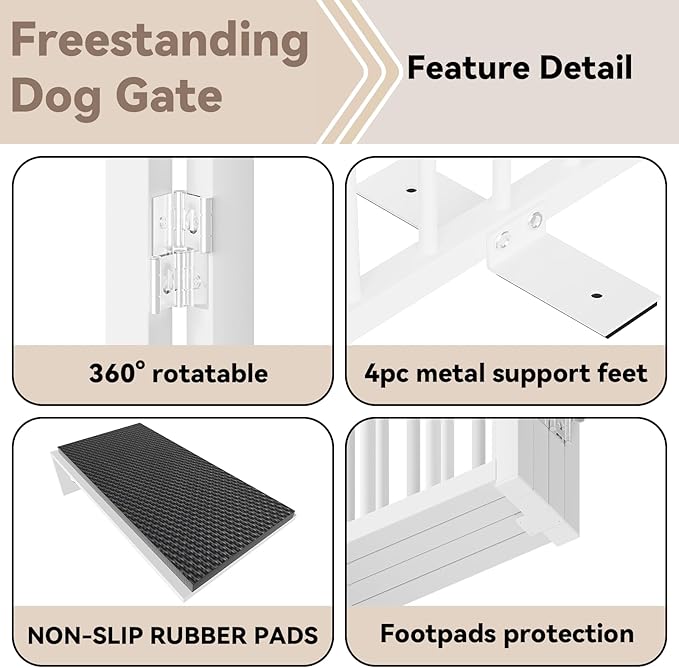 Full Metal Freestanding Dog Gate with Door, 24'' Height Foldable Pet Dog Fence for Indoor & Outdoor, 6 Panels Extra Wide Free Standing SmallDog Gates for Doorways,House,Stairs,Porch,Deck,Yard