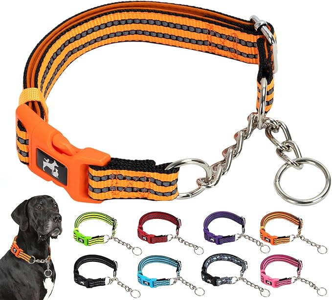 Orange Martingale Dog Collar for Medium Large XL Breeds,Dog Collar Soft Nylon No Pull Dog Collars for Medium Dogs, XL