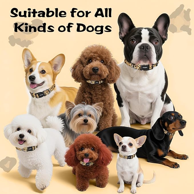 Kazazoo Dog Collar Cute and Soft Nylon Puppy Collar for Boy and Girl, Adjustable Dog Collars for Small Medium Dogs, Brown Leopard-M