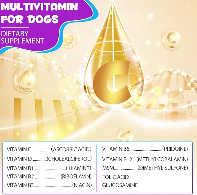 Dog Multivitamin,15 in 1 Dog Multivitamin Liquid Drops Supplements, Dog Vitamins for Heart Health, Bones, Joint, Skin & Coat, Bladder, Immune System Support 60ml-2pcs
