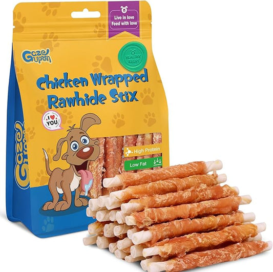Gazeupon Chicken Wrapped Rawhide Dog Treats,Healthy Training Sticks, Teeth Cleaning Dog Chews w/Glucosamine Chondroitin