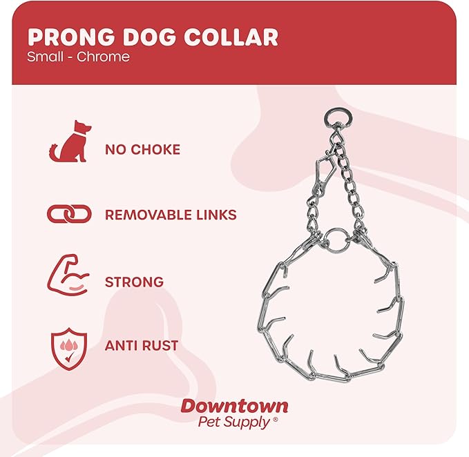 Downtown Pet Supply Chrome Plated Prong Collar for Dogs, Small - Adjustable, No-Choke and No Pull Dog Collar with Removable Links - Pinch Collar for Dogs Under 20 lbs and 14" Neck Width