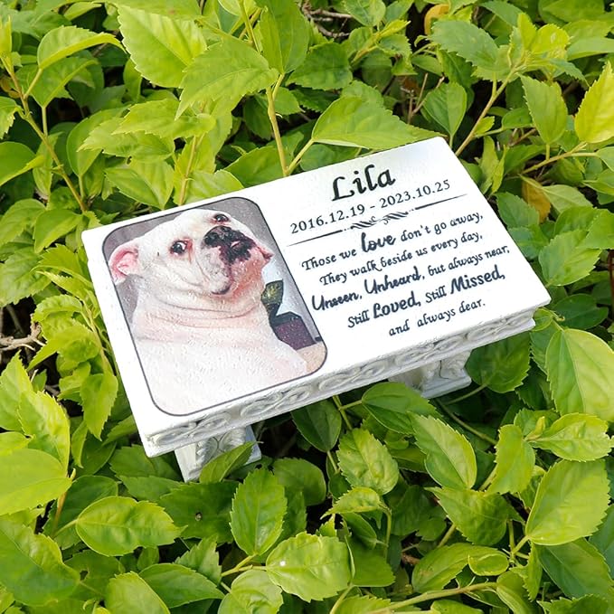 Personalized Memorial Bench for Pet Human, Custom Pet Memorial Stone with Colorful Photo, Pet Grave Marker Dog Headstone Cat Tombstone, Loss of Pet Gifts, Memorial Garden Plaque