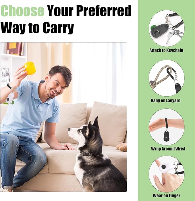 BARKIE Dog Training Clicker with Finger Ring and Wrist Strap 2 Pack, Multi-Carry Dog Clicker for Behavior Aids, Puppy Essentials & Pet Supplies for Dog Training and Walking(Black & White)