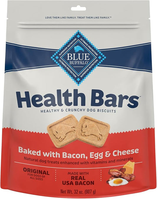 Blue Buffalo Health Bars Mini Crunchy Dog Biscuits, Oven-Baked with Natural Ingredients, Bacon, Egg & Cheese, 32-oz Bag