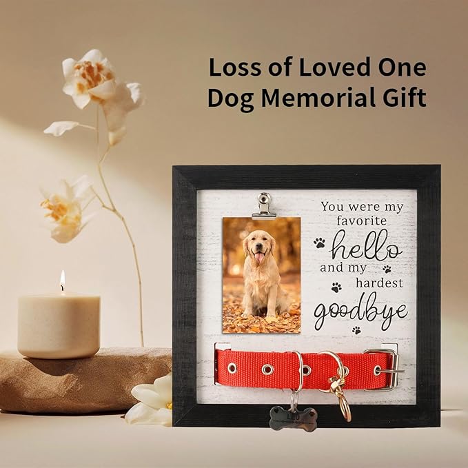 Dog Collar Memorial Picture Frame with Paw Print, Loss of Dog Sympathy Gift, Pet Bereavement Photo Frame for Dog Cat, Condolence Gift for Pet Lovers