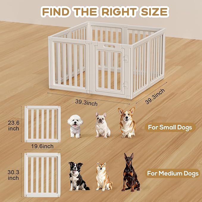 Clear Dog Play Pen,Pet Playpen with Door,Easy to Clean and Install Puppy pens for Both Indoor and Outdoor use (White, 30.3 inch Height, 8 Panels)