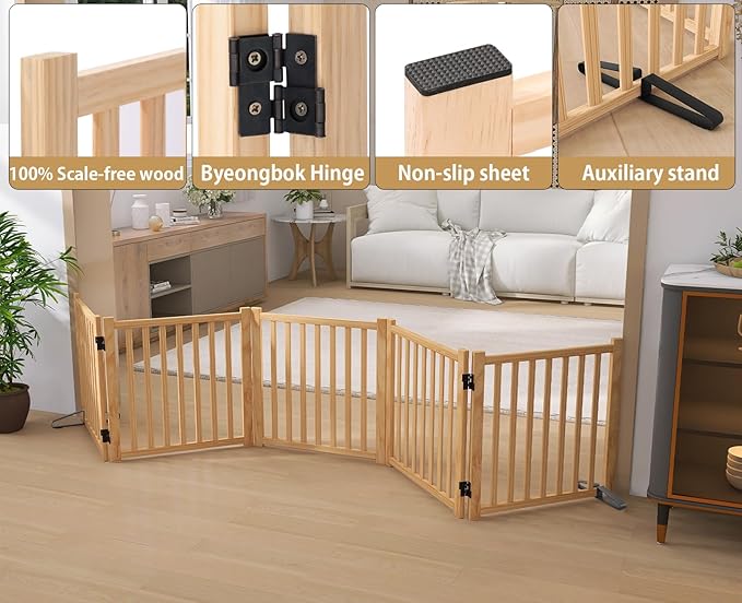 Solid Wood Freestanding Pet Gate,Nature Wood Dog Gates for Doorways The House,Pet Gate for Stairs,Freestanding Indoor Gate Safety Fence,23" Height-5 Panels