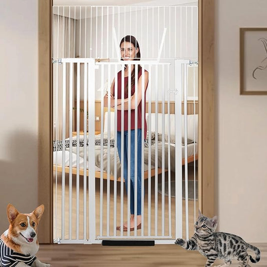 71 inch Extra Tall Gate Pet Gate,29.92"-49" Extra Wide Pressure Mounted,Cat Gates for Stairs, Kitchen,Doorways (White)