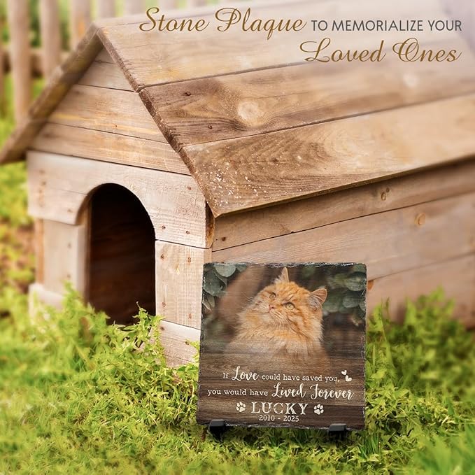 Custom Memorial Gifts: Square Headstone - Cat Paw Prints, Grave Decorations for Dog Cemetery, Photo Frame Stamped in Pet Lovers' Hearts, Meaningful Gift to Keep Your Furry Friend