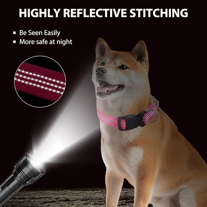 Martingale Dog Collar with Quick Release Buckle Steel Chain No Pull Training Reflective Collar for Medium Large Dogs(Pink, Medium)