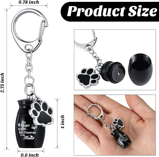 Tudomro Cremation Pet Dog Urns Keychain for Ashes with Storage Bag Stainless Steel Small Cat Paw Memorial Keepsake Jewelry