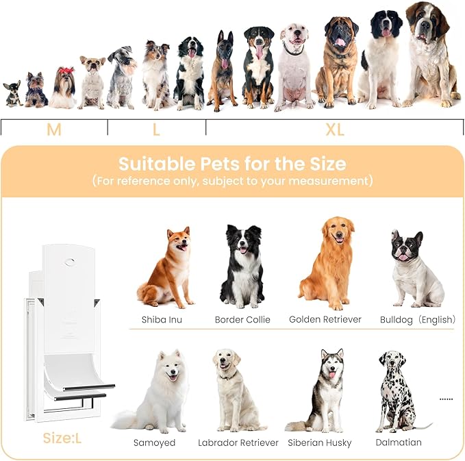 HARDLIGHT Aluminum Frame Dog Door - Up to 90 LBS, Double Soft Flaps with Magnetic Closure, Adjustable Telescoping Tunnel Large Dog Door with 2 Sliding Panels, Easy Install, Snow White, Large