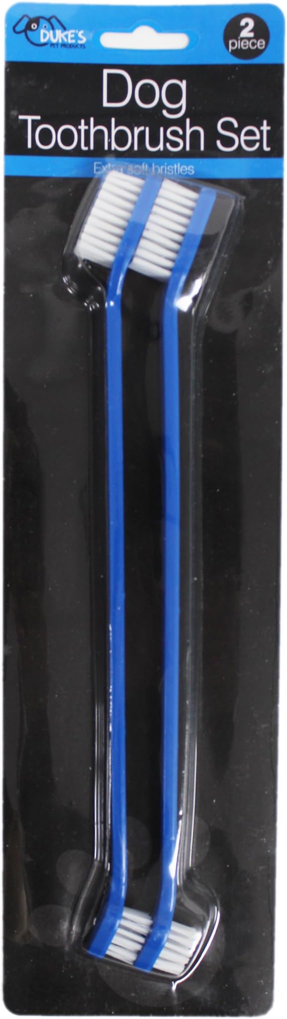 Duke's Pet Products Two-Piece Dog Toothbrush Set: Double Sided Canine Dental Hygiene Brushes with Long 8 1/2" Handles and Super Soft Bristles, Blue