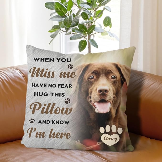 Alienc Personalized Dog Memorial Pillow with Photo - Custom Pet Memory Gift, Soft Sympathy Gift for Loss of Dog or Cat, Heartfelt Remembrance Throw Pillow