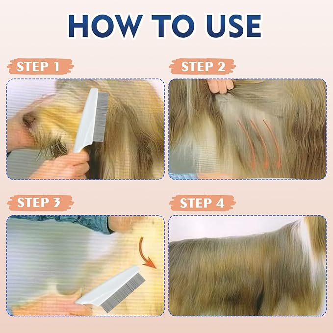 Flea Comb for Dogs and Cats, 2026 New Multifunctional Pet Lice Comb Fine Tooth Grooming Massage Brush for Removing Tear Stains, Fleas (Purple)
