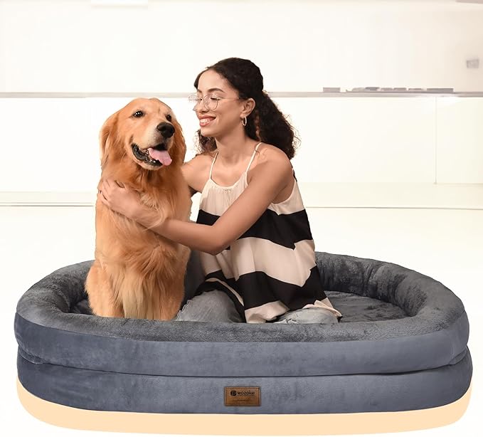 Orthopedic Washable Large Dog Bed: Waterptoof Dog Bed with Bolsters - Removable Cover Orthopedic for Large Sized Pet- Non-Slip, Dark Grey, 48" L x 35" W x 7.5" Th