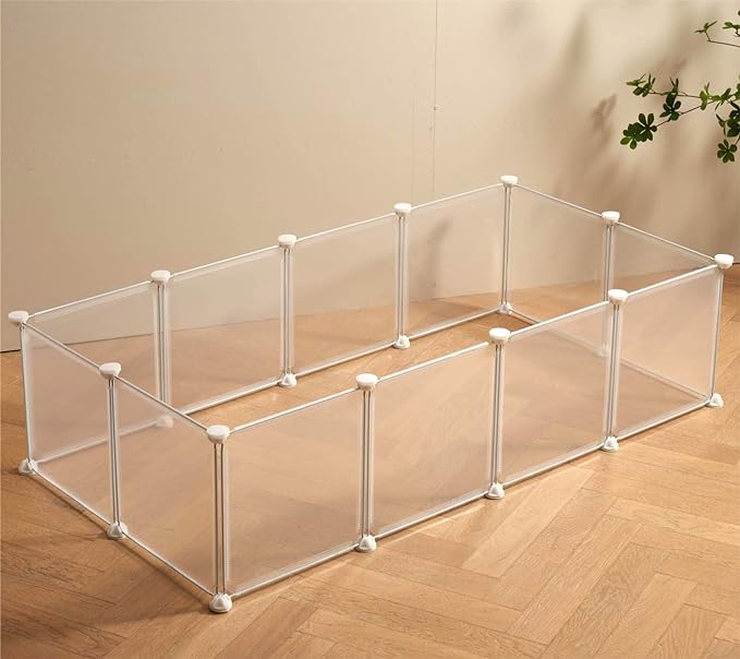 Transparent Clear Small Animal Playpen, Guinea Pig Cages, Puppy Dog Playpen, Pet Playpen, Rabbit Bunny Indoor Fence Pen Enclosure, White Clear Plastic Playpen,12X12 Inch, 12Panels