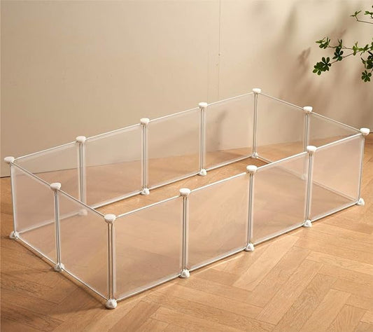 Transparent Clear Small Animal Playpen, Guinea Pig Cages, Puppy Dog Playpen, Pet Playpen, Rabbit Bunny Indoor Fence Pen Enclosure, White Clear Plastic Playpen,12X12 Inch, 12Panels