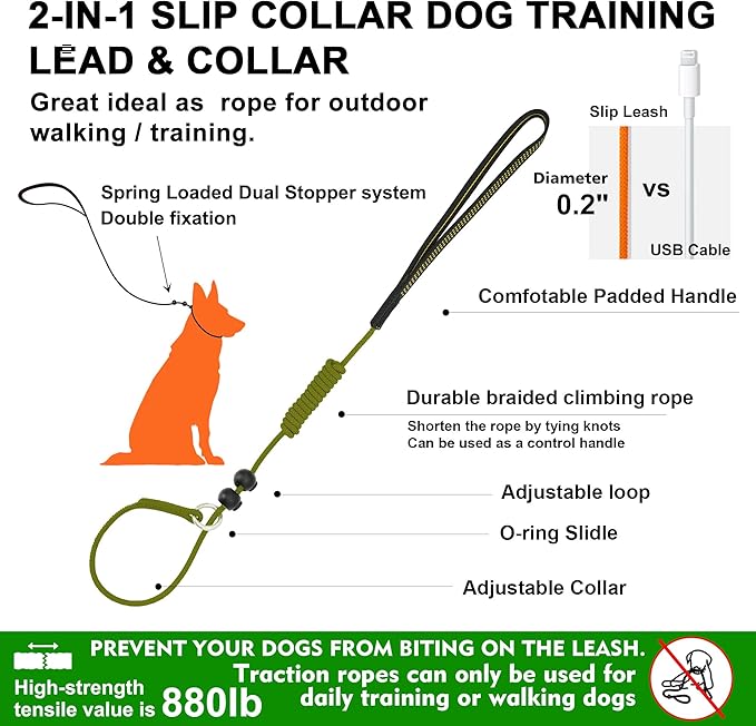 BeauGo|Dog Leash Slip Lead|Dog Training Lead,Trainer Rope Specifically Designed for DogTraining and NGKC Competition,2-in-Dog Lead & Collar,Trainer Rope for Small Medium Large Dogs.Slip Leads 6 FT