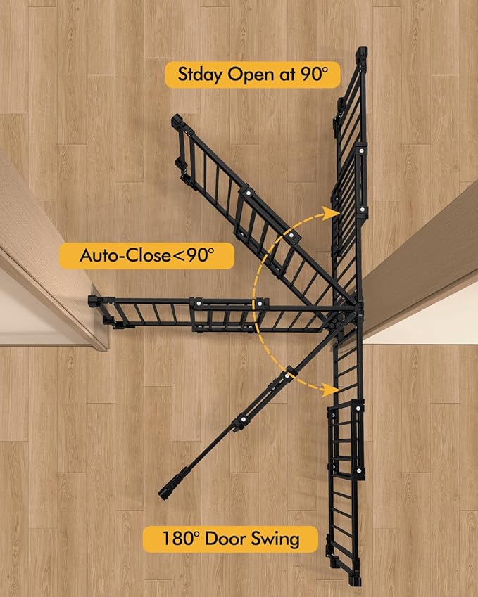 Baby Gate for Stairs Doorways & Kitchen, Extra Wide 32"-54" W x39 H Extra Tall, No Bottom Bar Dog Gate, One-Handed Auto-Close, Hardware Mount Safety Gate for Dogs & Toddlers, Black