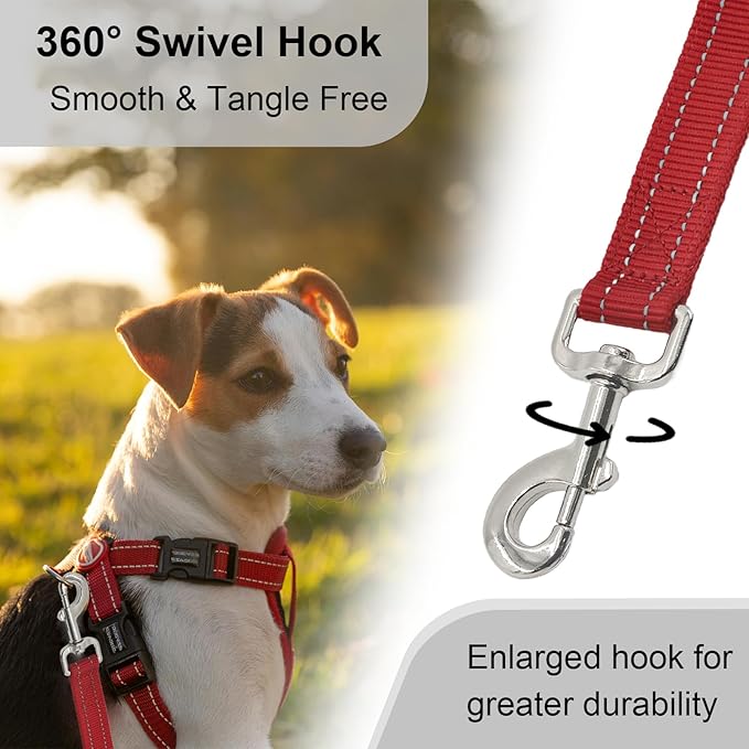 Nylon Short Leash 24 Inches Durable Dog Lead with Handle, Heavy Duty Dog Padded Handle and D-Ring for Control, Traffic Leash 2FT Long for Small to Large Sized Dogs Training Red