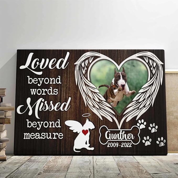 Dem Canvas Personalized Photo Canvas Prints, Custom Dog Loss Gifts, Loved Beyond Words Missed Beyond Measure, Pet Memorial Gifts, Dog Death Sympathy Gifts, Dog Loss Canvas Dog Grieving Gifts (24x16)