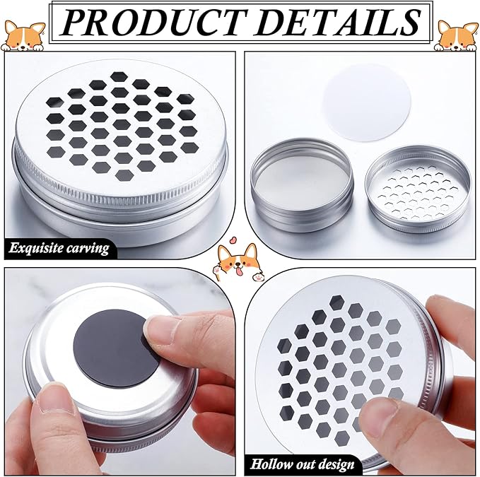 Oudain 12 Pack Dog Scent Work Tins, Dog Scent Training Box, Pet Nose Metal Container with 12 Magnetic Dots, Smell Training Kit Smell Canisters Aluminum Cans for Pet (Hexagon)