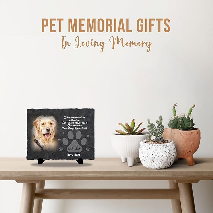 Personalized Dog Memorial Stone for Dog Memories | Pet Memorials for Dogs with Photo | Custom Plaque Stone for Furry Friend Loss | Beloved Pet Memorial Stones for Dogs Personalized Gifts Pets