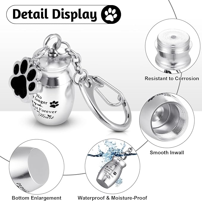 Tudomro Cremation Pet Dog Urns Keychain for Ashes with Storage Bag Stainless Steel Small Cat Paw Memorial Keepsake Jewelry