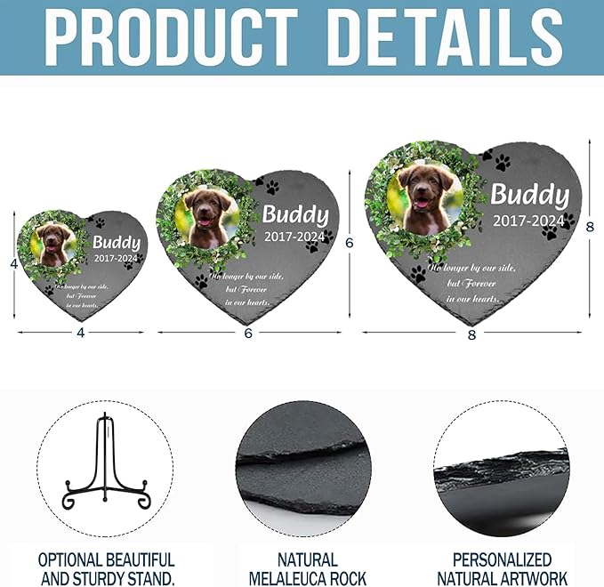 Custom Dog Memorial Stone with Photo & Name – Personalized Pet Headstone, Paw Print Keepsake Gift for Dog Loss, Outdoor Garden Slate Plaque