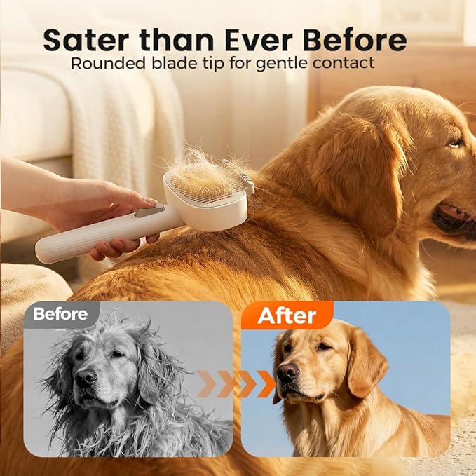 2026 New Pet Grooming Combo with Release Button, 2-in-1 Pet Self Detangling Grooming Comb with Adjustable Stainless Steel Metal Teeth, Easy to Remove Loose Undercoat Matted Fur & Tangles (3pcs)