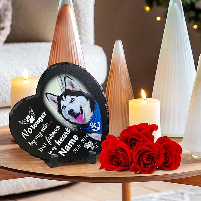 Memorial Stone for Loss of Dog, Personalized Dog Memorial Stone Gifts - Sympathy Remembrance Plaque, Custom Colorful Pet Memory Garden, Passing Away Gifts for Cat Grave Headstones (Heart 03)