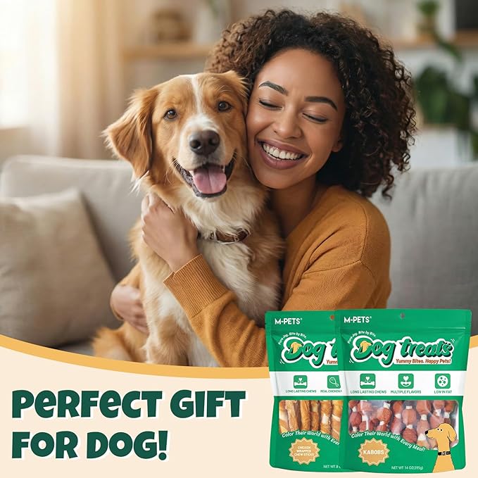 M-PETS Dog Treats, 5 Flavor Dogs Kabob Snacks Long Lasting Chews, Made with Real Chicken and Duck Jerky Meat 18pcs Rawhide Sticks