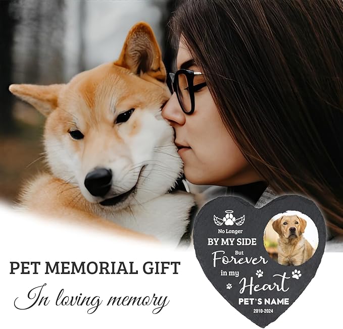 Cowcute Personalized Dog Memorial Gifts for Loss of Dog, Customized Pet Memorial Stone with Photo Name Dates, Cat Headstone Cemetery Decorations for Grave, Pet Loss Gifts for Dog Mom Cat Lovers Owner