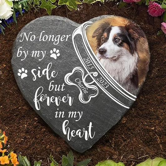 Wrappiness Pet Memorial Stone - Forever in My Heart, Personalized Dog Memorial Gifts, Remembrance Condolences Bereavement Gifts for Loss of Pet Custom Photo (Heart 05, Stone)