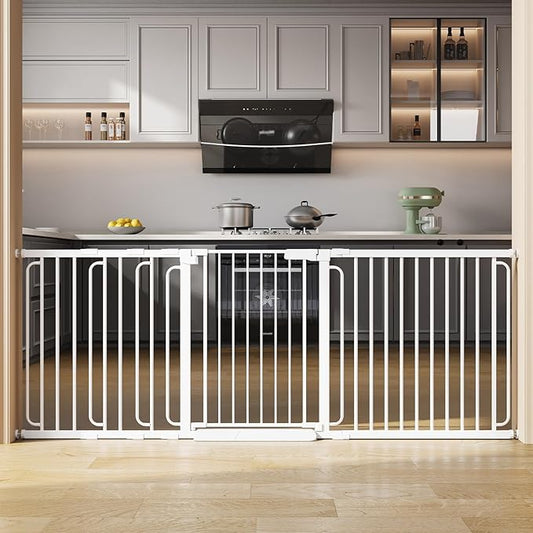 Extra Wide Baby Gate with Door 70-85.7 Inch Pressure Mounted, Auto Close Child Baby Gates for Doorways No Drill, Walk Through Dog Gate Indoor for The House, White