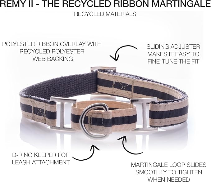 Remy II - The Recycled Ribbon Martingale Adjustable Collar No-Pull Pet Training Collars Dogs, Black Sand, Small