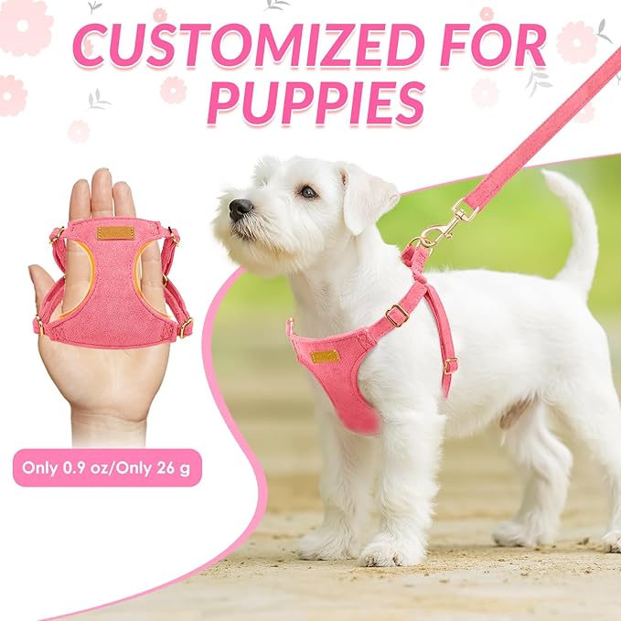 SlowTon Dog Harness Small Sized Dog - Soft XXS Dog Harness and Leash Set No Pull No Chock, Adjustable Lightweight Puppy Harness for XS Small Medium Dogs Cats (Solid Pink, S)