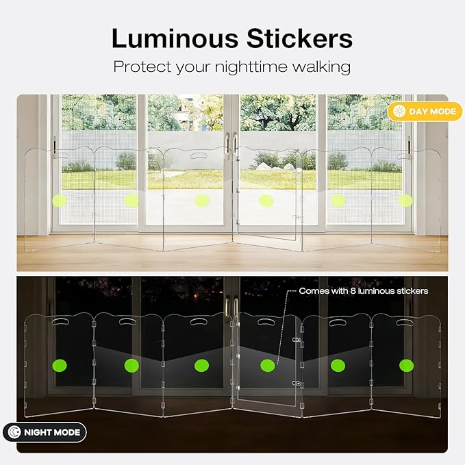 38"Tall Clear Dog Gate Acrylic With Magnetic Open Door,Convenient Entry And Exit,38"High,6-Panel Clear Pet Gate Foldable,acrylic dog gate For Doorway,Stair,Protect Decoration,For Medium And Large Pet