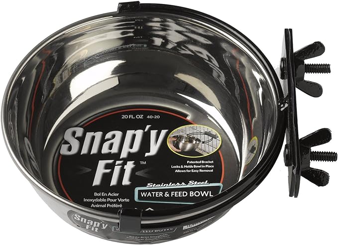 MidWest Homes for Pets Snap'y Fit Stainless Steel Food or Water Bowl, Holds 20 Ounces, Mounts to Wire Crates, No-Tip Design, Rust-Resistant, for Small Dogs and Cats
