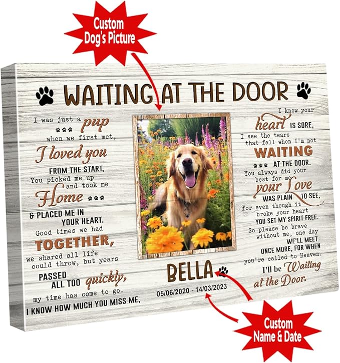 C80715 Personalized Memorial Waiting At The Door Canvas - Dog Frames with Pictures - Bereavement Sympathy Gift for Dog Lover Mom Dad