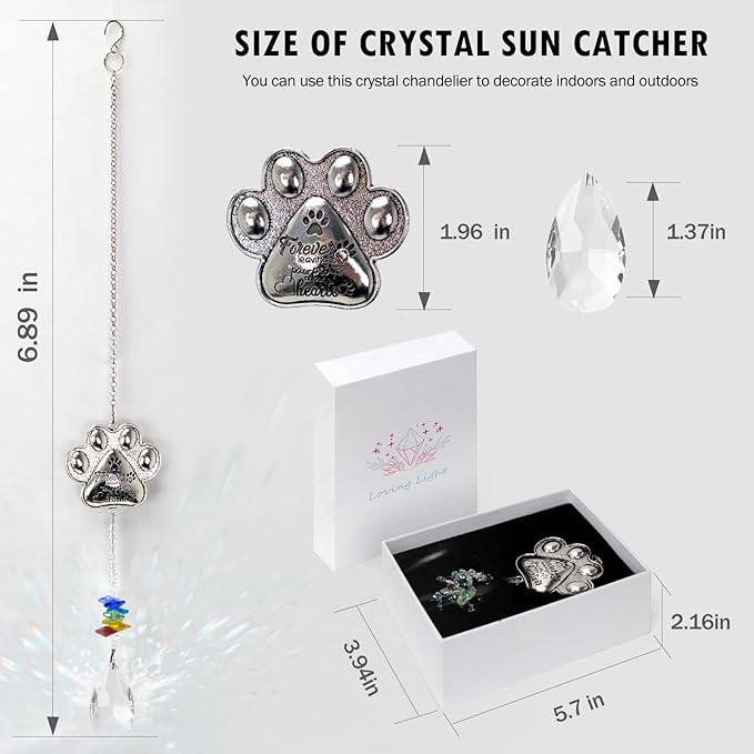 Pet Memorial Suncatcher - Loss of Pet Sympathy Gift for Dog and Cat Owners with Crystals, Indoor Window Suncatchers, Bereavement Gifts Dog Memorial (Colorful)