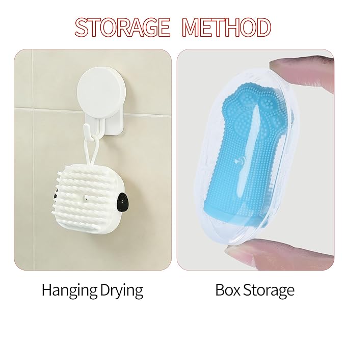3PCS Pet Grooming Kit – Dog Bath Brush with Soap Dispenser & 2 Finger Toothbrushes | Silicone Dog Shampoo Brush for Dogs & Cats