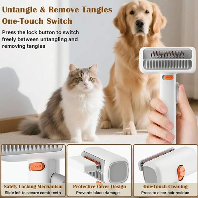 2-in-1 Pet Self-Detangling & Grooming Comb - Professional Deshedding Tool for Dogs & Cats - Gentle Undercoat Rake & Brush for Long or Short Hair, Removes Mats, Tangles & Loose Fur (2 PCS)
