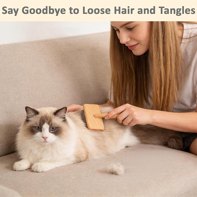 Slicker Brush for Dogs and Cats, Grooming Brush for Long & Short Hair Dogs - Gently Reduce Shedding, Remove Loose Hair, Tangles & Mats, with Coated Bristles, Ergonomic Handle