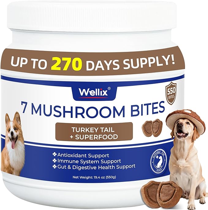 550 Bites Turkey Tail Mushroom for Dogs - Immune, Gut, Skin, Joint Health Mushroom Supplement for Dogs - Turkey Tail for Dog Chews with All Breeds & Sizes - Chicken Flavor Dog Supplements