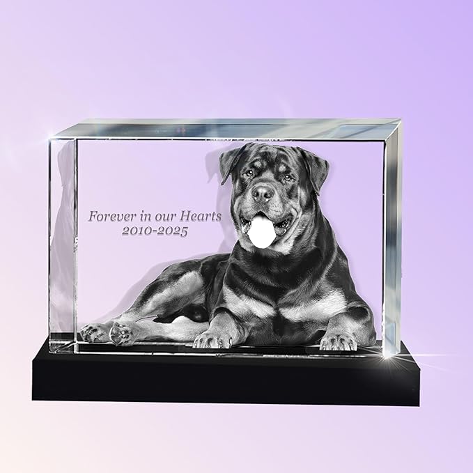 Monume 3D Landscape Pet Memorial Frame (2"x3.2") – Laser Engraved 3D Crystal Photo Made from Clear-Cut Crystal Glass – Custom Dog Memorial Gifts for Remembrance Keepsake of Dog or Cat