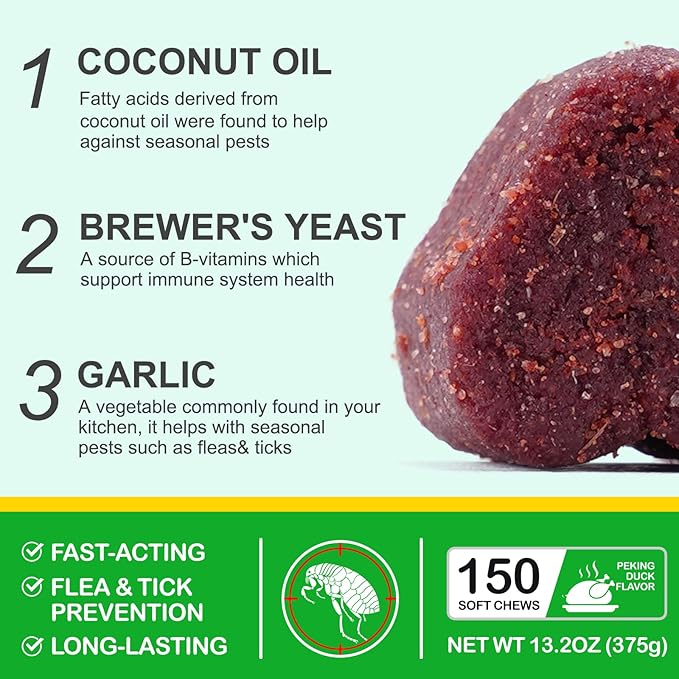 Flea and Tick Prevention for Dogs, 150PCS Chewable Flea and Tick Treats for Dogs (Peking Duck Flavor)